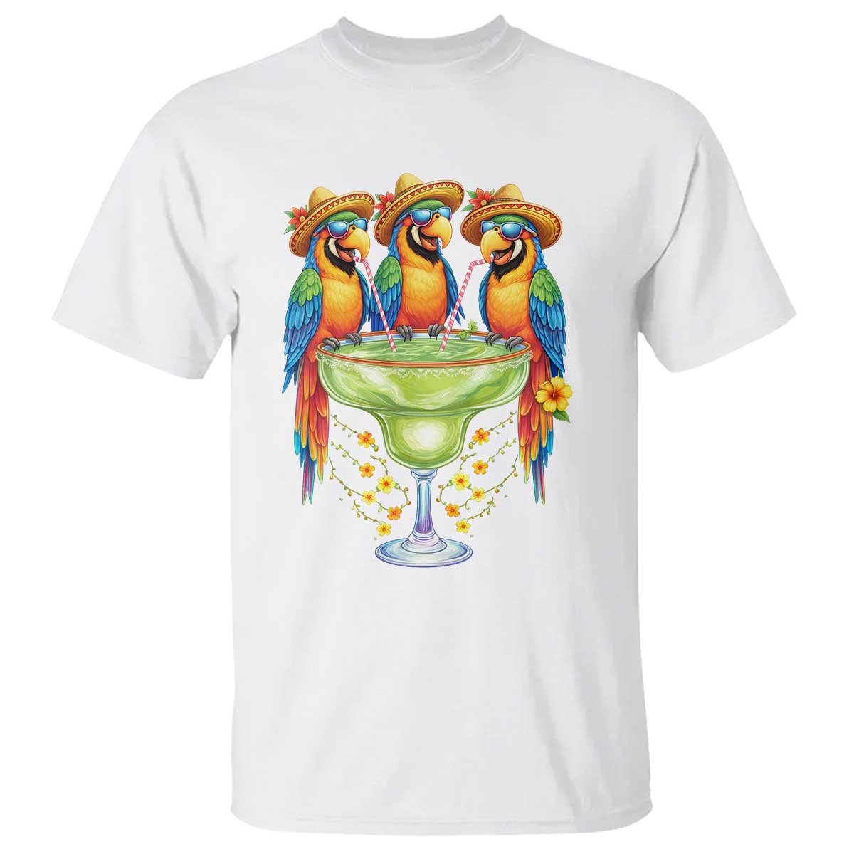 Cinco De Mayo Summer Party T Shirt Funny Parrots Drinking Margaritas TS12 White Print Your Wear