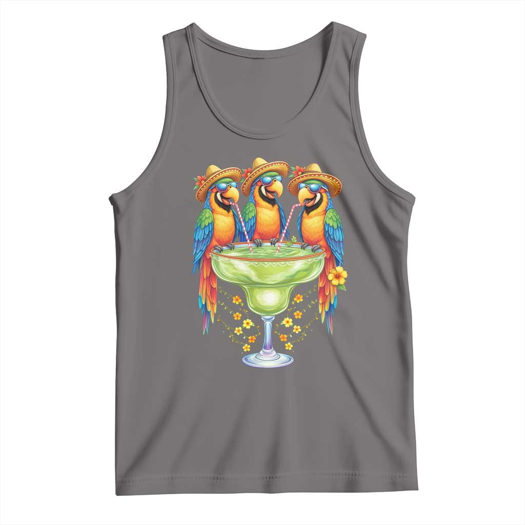 Cinco De Mayo Summer Party Tank Top Funny Parrots Drinking Margaritas TS12 Deep Heather Print Your Wear