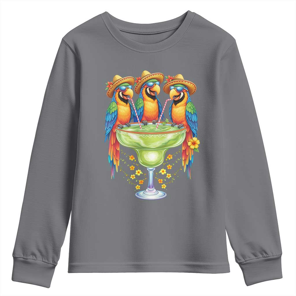 Cinco De Mayo Summer Party Youth Sweatshirt Funny Parrots Drinking Margaritas TS12 Charcoal Print Your Wear