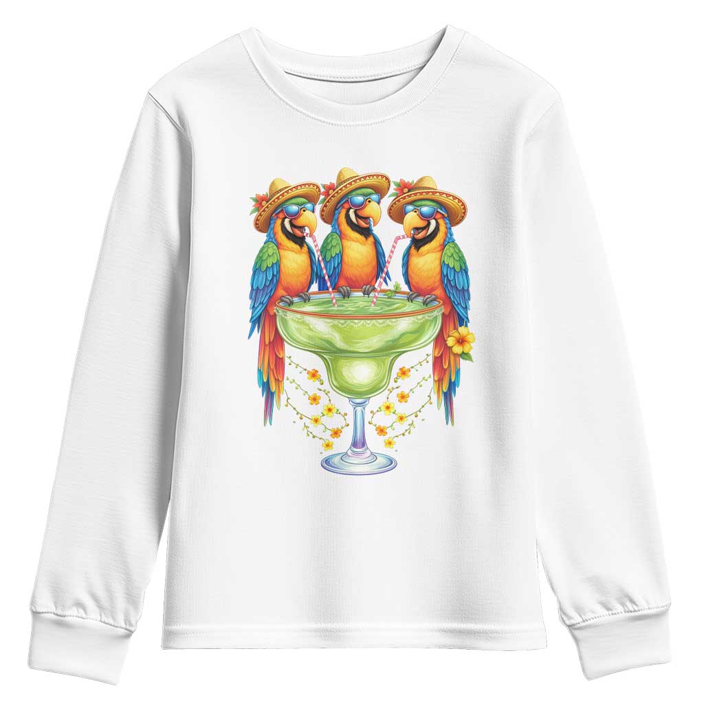Cinco De Mayo Summer Party Youth Sweatshirt Funny Parrots Drinking Margaritas TS12 White Print Your Wear