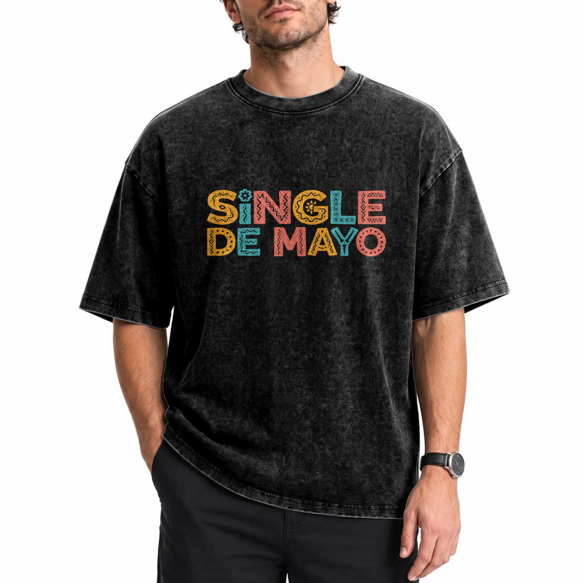 Mexican Fiesta Party Gift Washed Cotton T-Shirt Single De Mayo