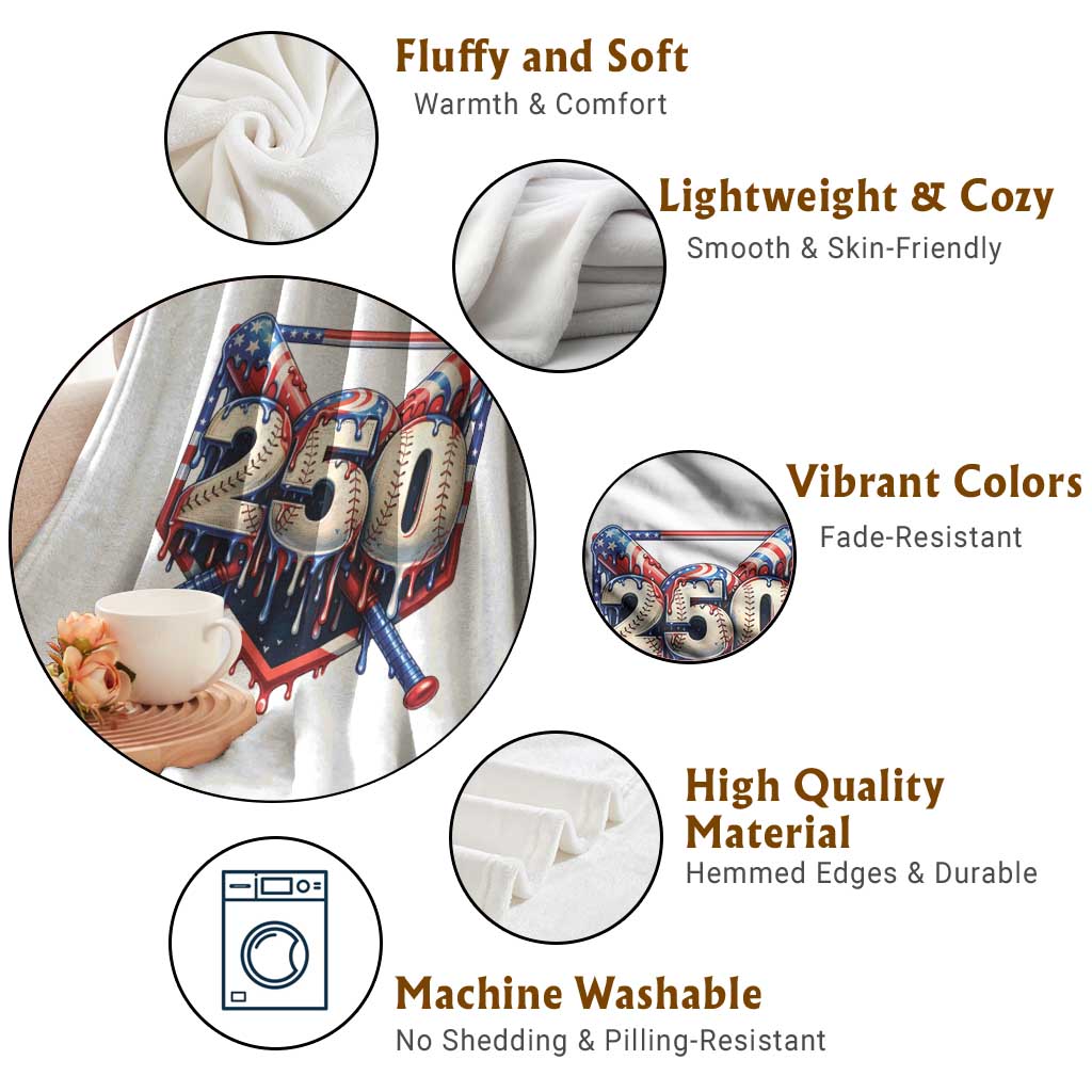 Patriotic Baseball Drip Throw Blanket USA 250th Anniversary Gift TS12 Print Your Wear