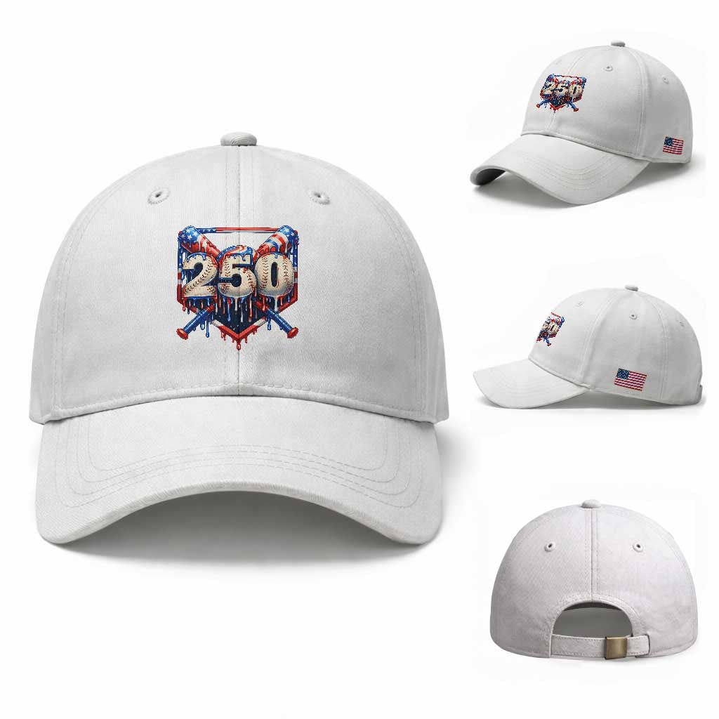 Patriotic Baseball Drip Baseball Cap USA 250th Anniversary Gift TS12 Baseball Cap Universal Fit White Print Your Wear