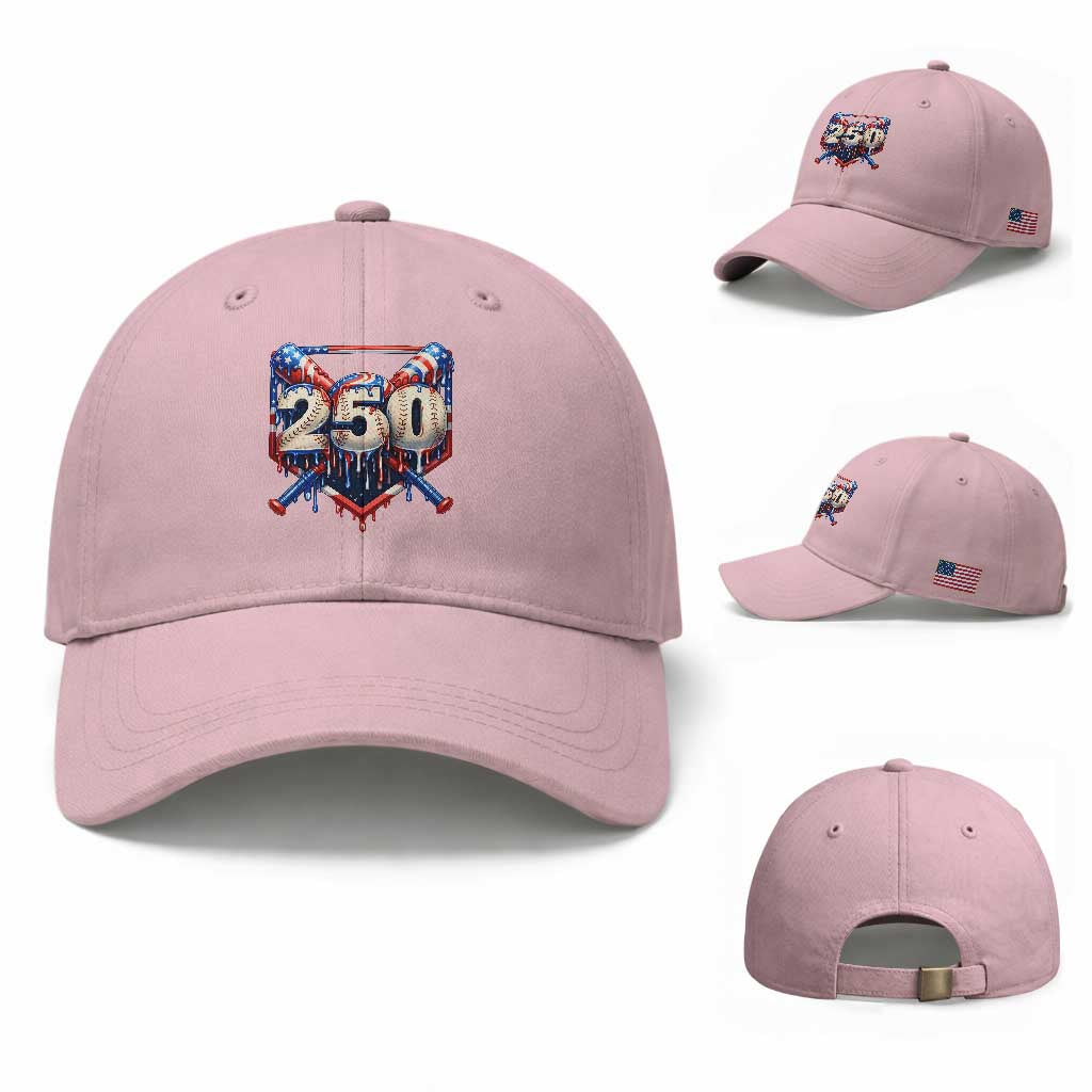 Patriotic Baseball Drip Baseball Cap USA 250th Anniversary Gift TS12 Baseball Cap Universal Fit Light Pink Print Your Wear