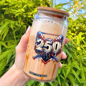 Patriotic Baseball Drip Glass Can USA 250th Anniversary Gift TS12 White Print Your Wear
