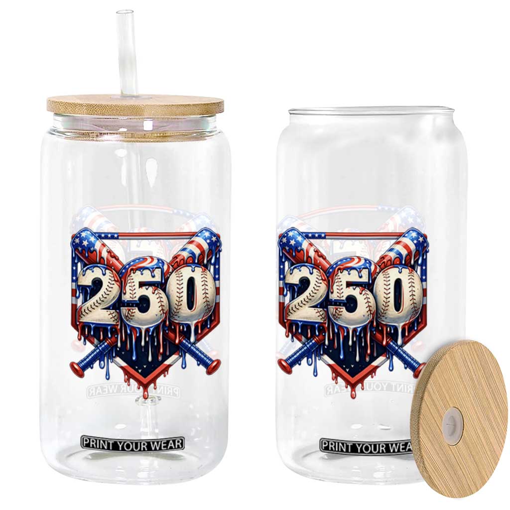 Patriotic Baseball Drip Glass Can USA 250th Anniversary Gift TS12 Print Your Wear