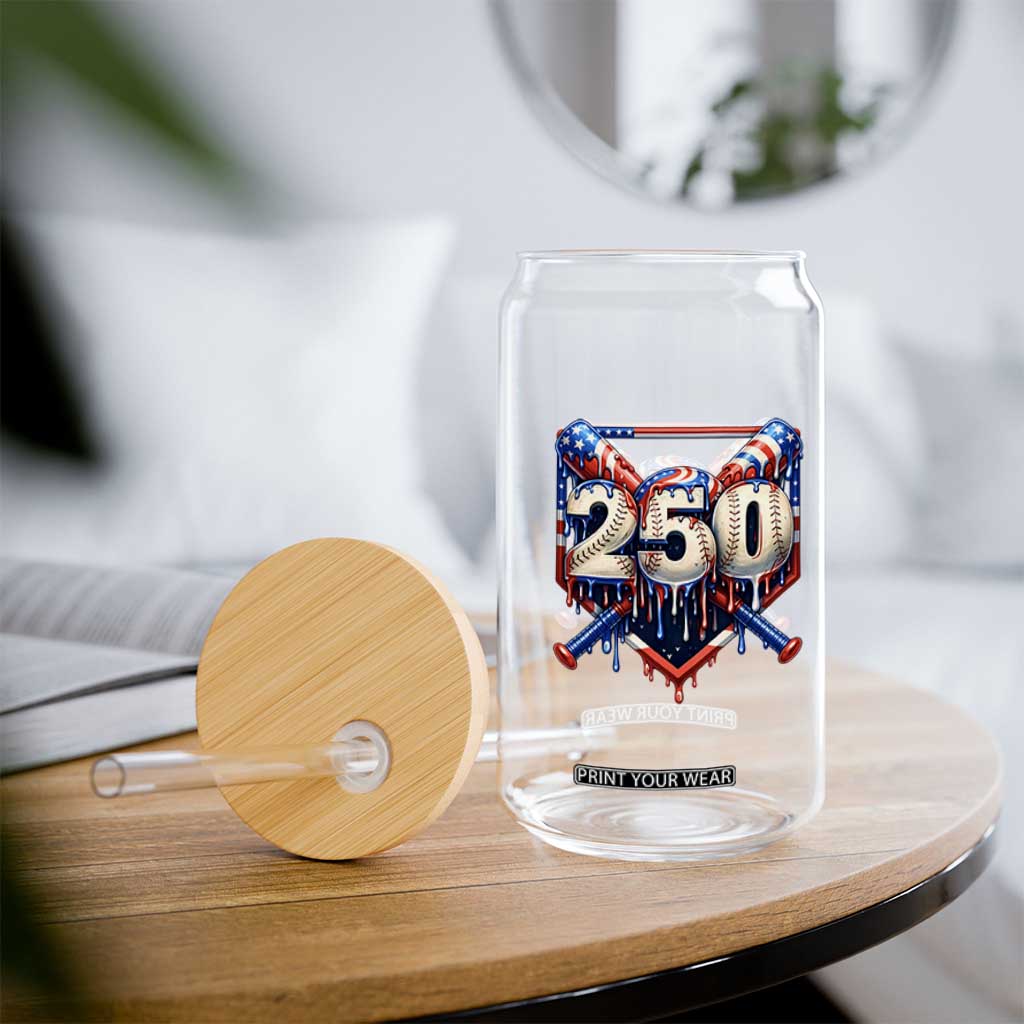 Patriotic Baseball Drip Glass Can USA 250th Anniversary Gift TS12 Print Your Wear