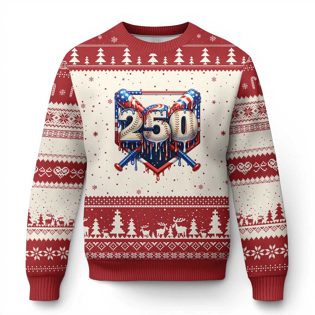 Patriotic Baseball Drip Ugly Christmas Sweater USA 250th Anniversary Gift TS12 Beige Red Print Your Wear