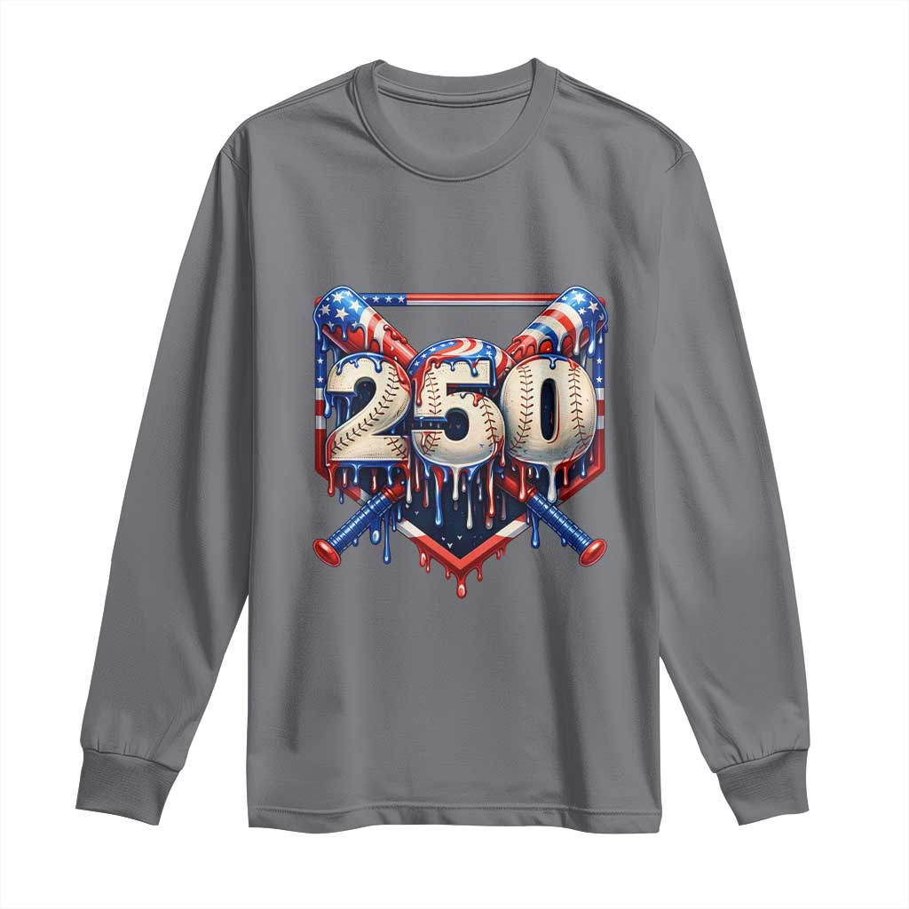 Patriotic Baseball Drip Long Sleeve Shirt USA 250th Anniversary Gift TS12 Charcoal Print Your Wear