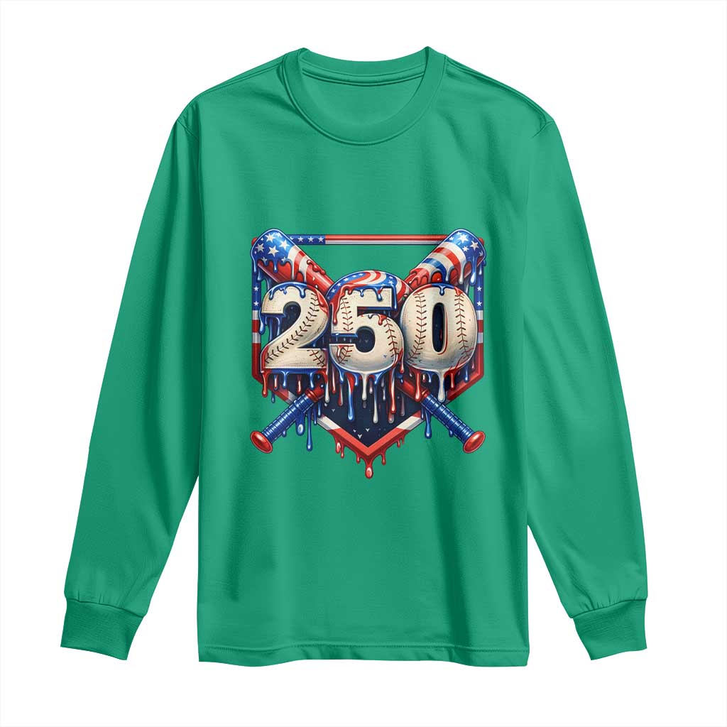 Patriotic Baseball Drip Long Sleeve Shirt USA 250th Anniversary Gift TS12 Irish Green Print Your Wear