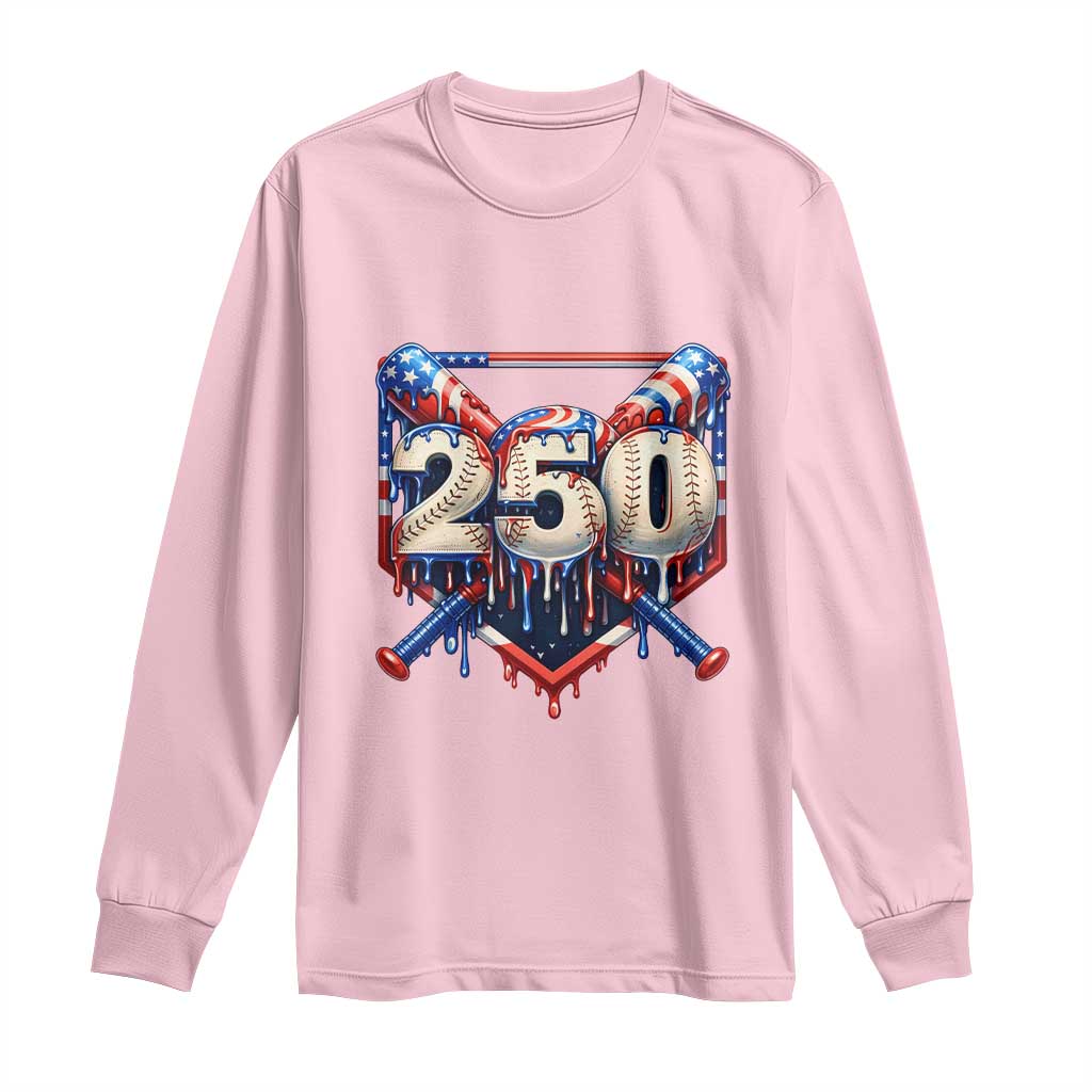 Patriotic Baseball Drip Long Sleeve Shirt USA 250th Anniversary Gift TS12 Light Pink Print Your Wear