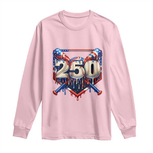 Patriotic Baseball Drip Long Sleeve Shirt USA 250th Anniversary Gift TS12 Light Pink Print Your Wear