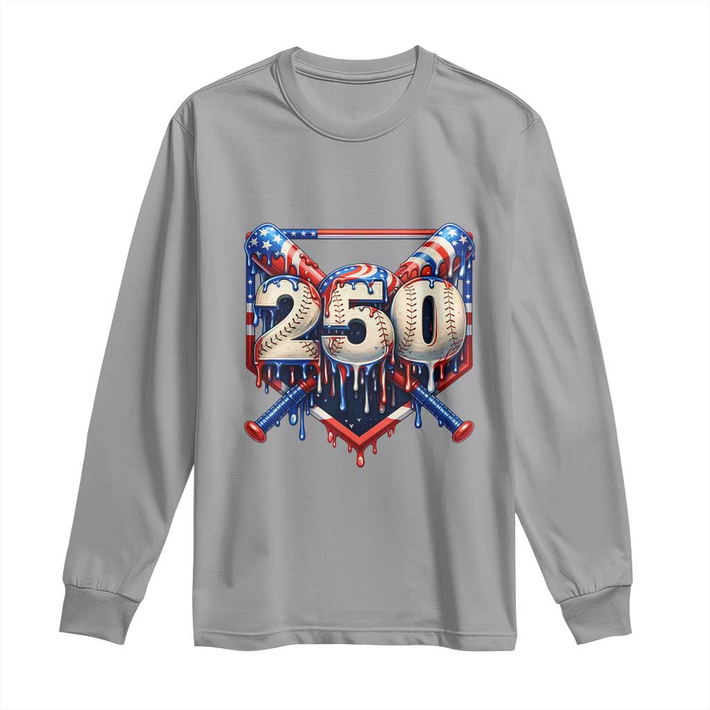 Patriotic Baseball Drip Long Sleeve Shirt USA 250th Anniversary Gift TS12 Sport Gray Print Your Wear