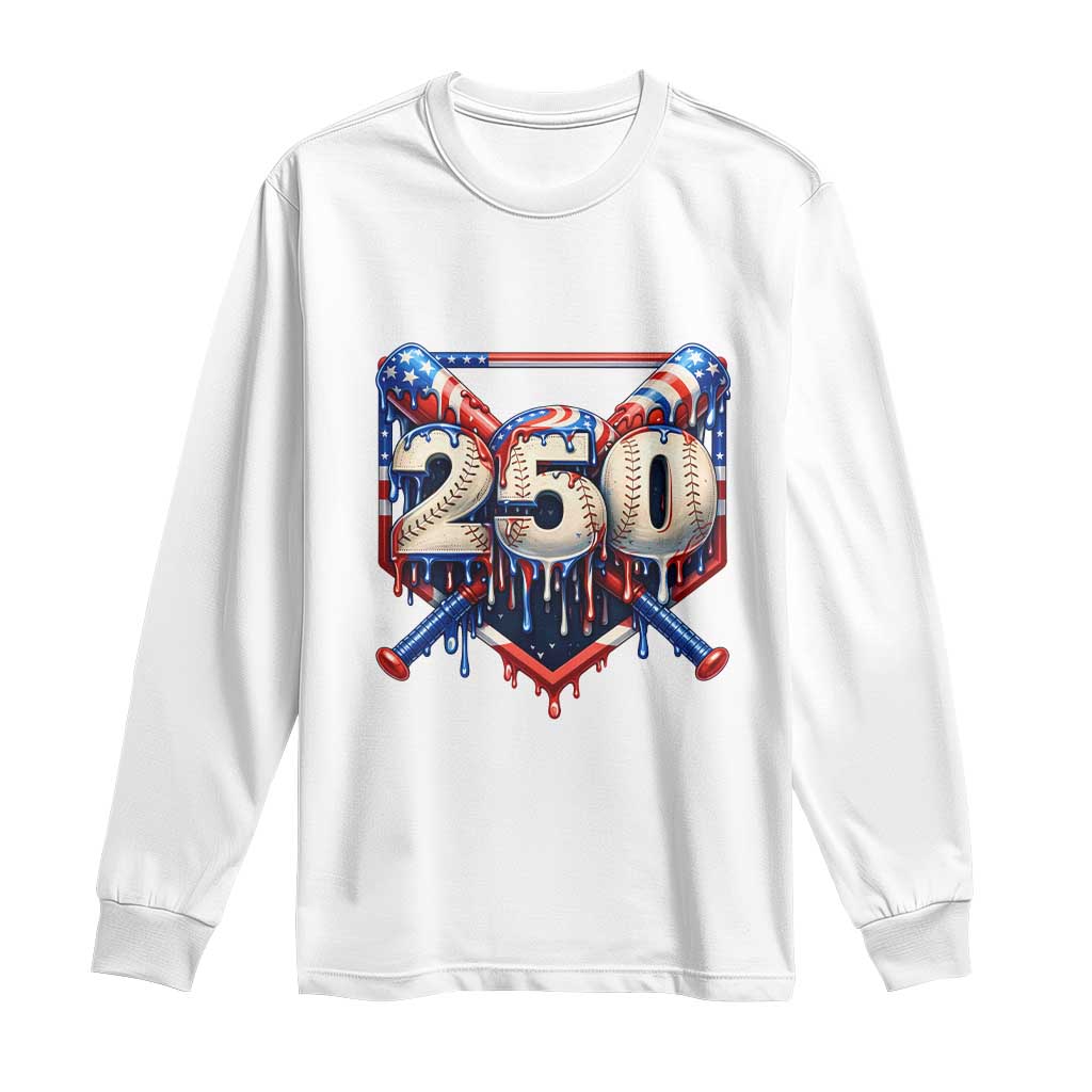 Patriotic Baseball Drip Long Sleeve Shirt USA 250th Anniversary Gift TS12 White Print Your Wear