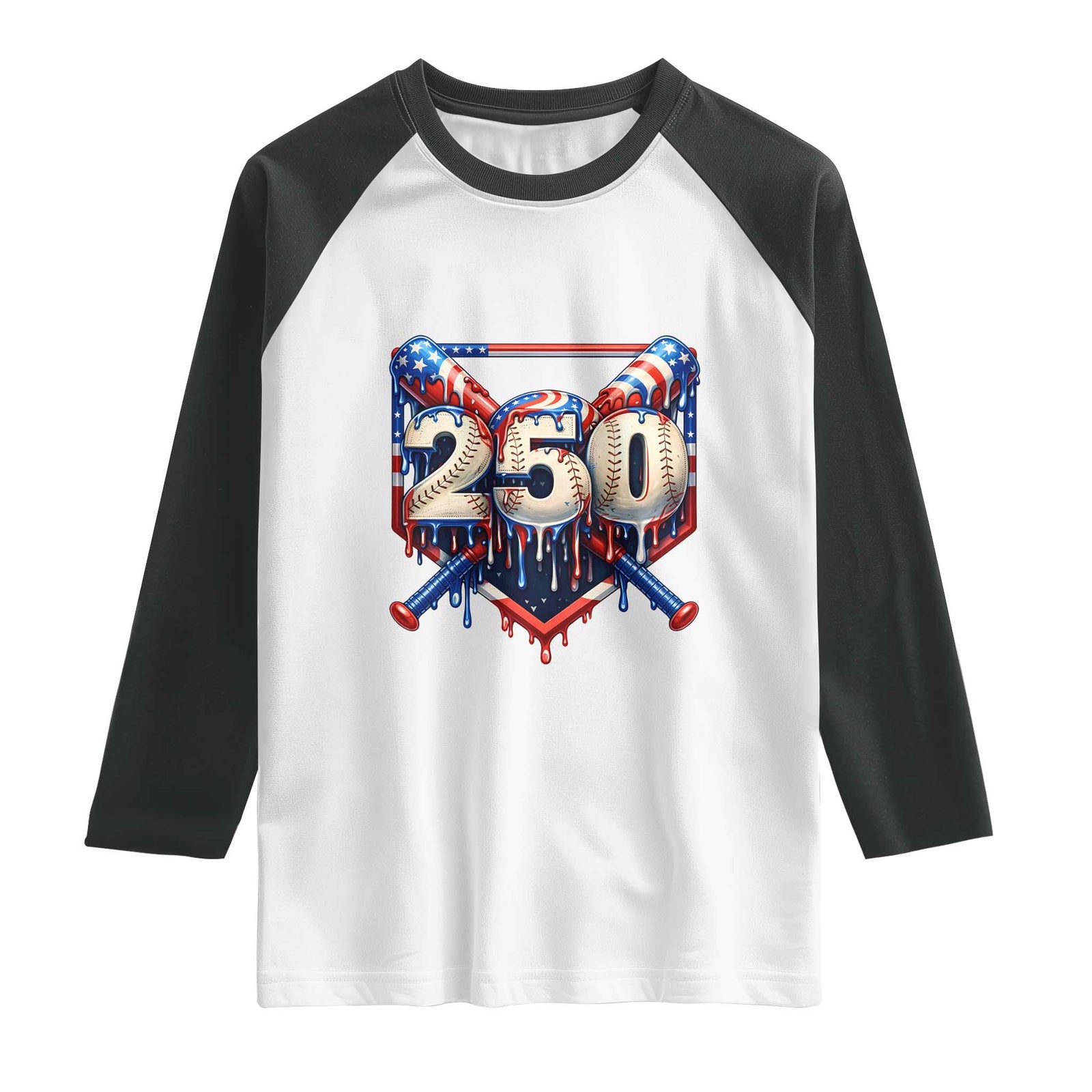 Patriotic Baseball Drip Raglan Shirt USA 250th Anniversary Gift TS12 White Black Print Your Wear