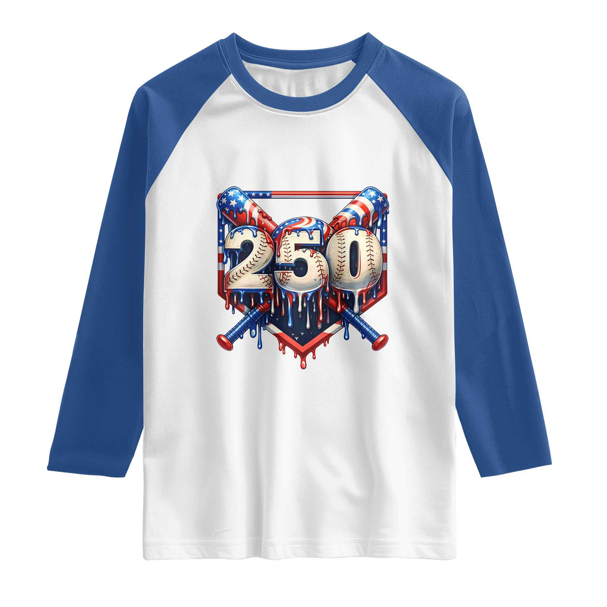 Patriotic Baseball Drip Raglan Shirt USA 250th Anniversary Gift TS12 White Royal Print Your Wear