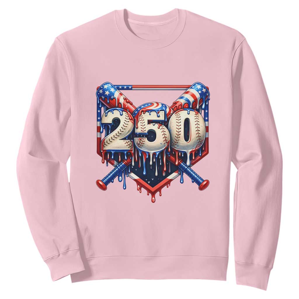 Patriotic Baseball Drip Sweatshirt USA 250th Anniversary Gift TS12 Light Pink Print Your Wear