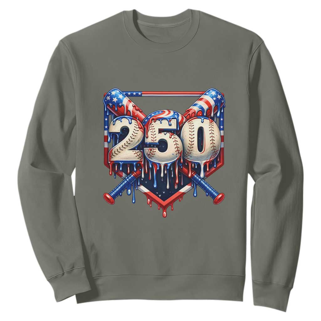 Patriotic Baseball Drip Sweatshirt USA 250th Anniversary Gift TS12 Military Green Print Your Wear
