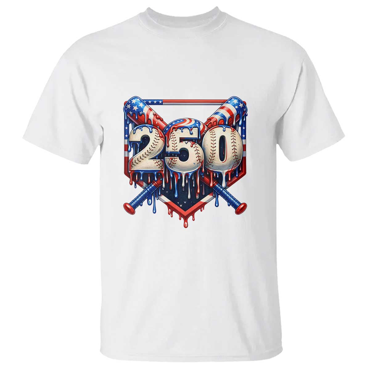 Patriotic Baseball Drip T Shirt USA 250th Anniversary Gift TS12 White Print Your Wear