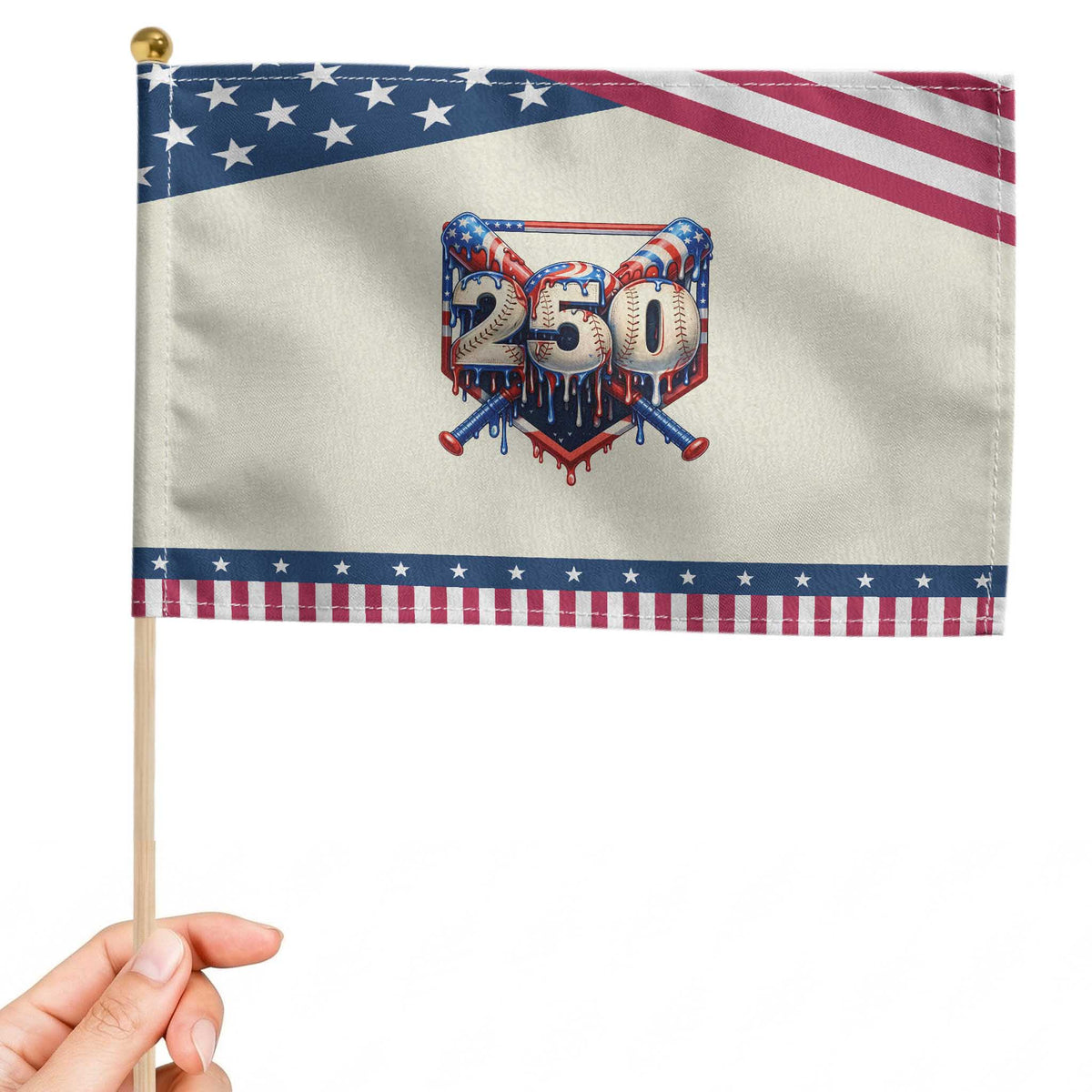 Baseball Drip Graphic Patriotic Handheld Flag USA 250th Anniversary Gift TS12 Modern 8.2