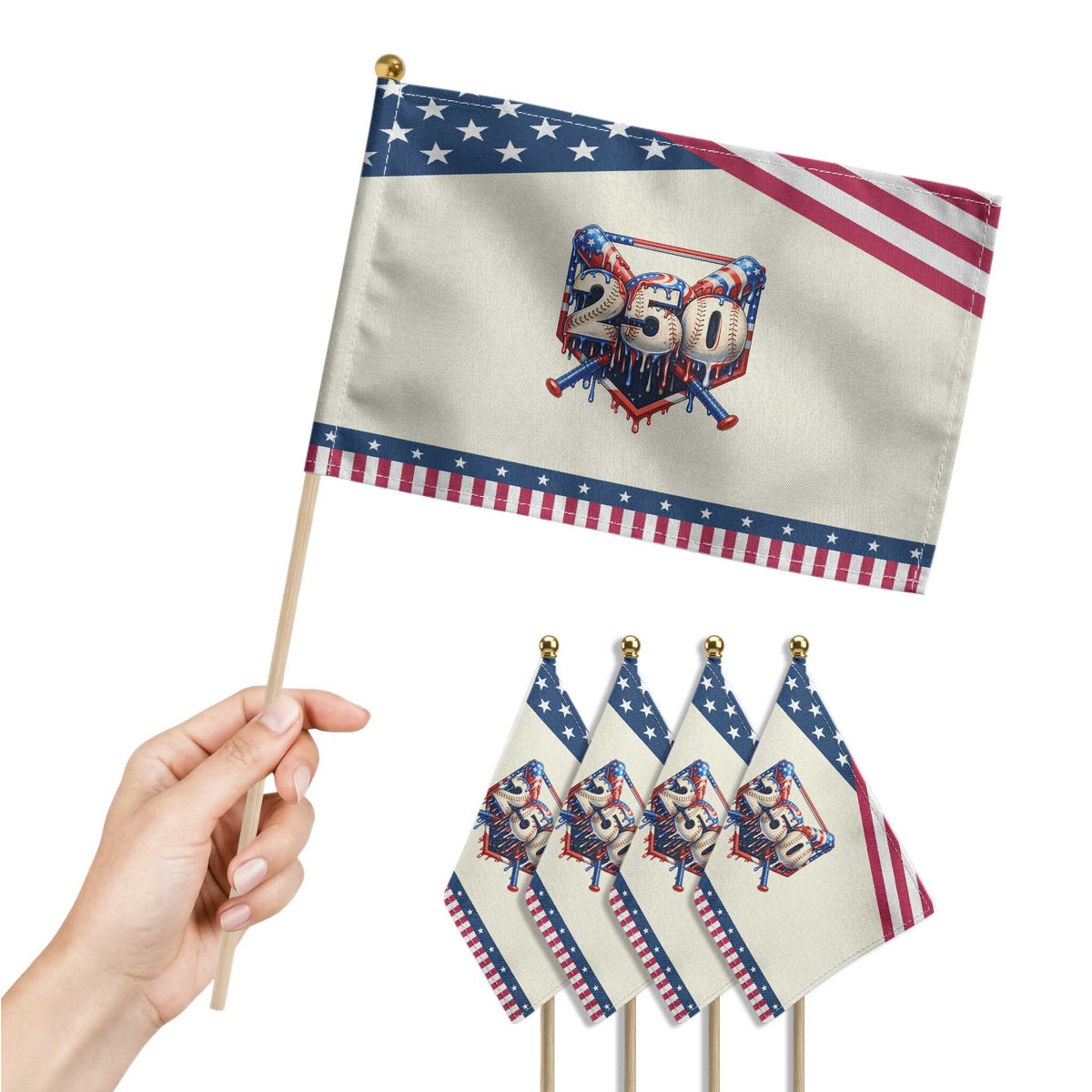 Baseball Drip Graphic Patriotic Handheld Flag USA 250th Anniversary Gift TS12 Print Your Wear