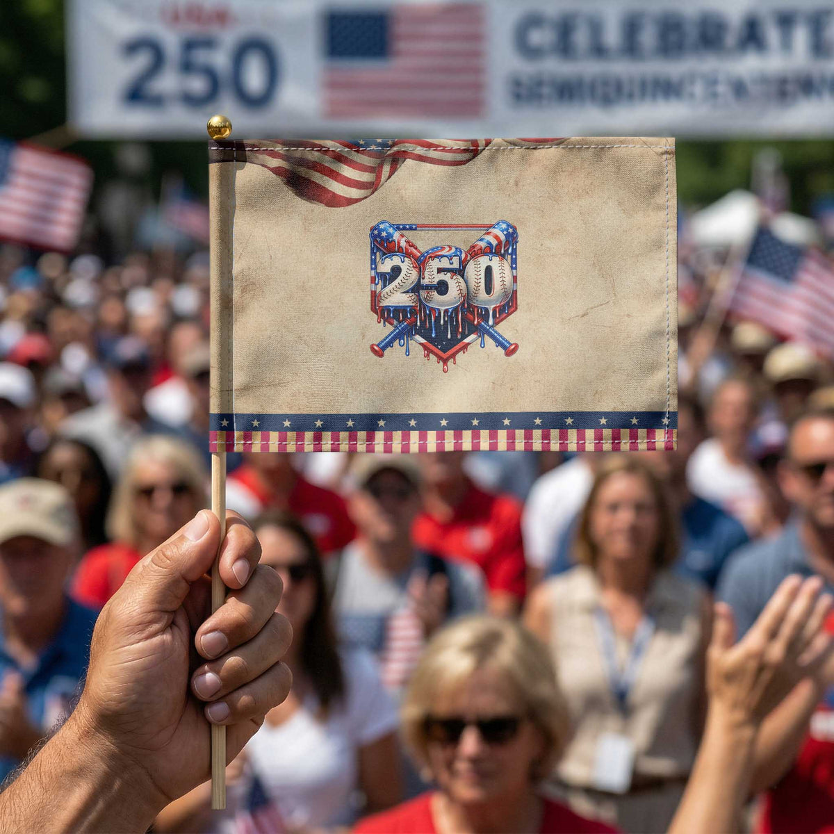 Baseball Drip Graphic Patriotic Handheld Flag USA 250th Anniversary Gift TS12 Vintage 8.2