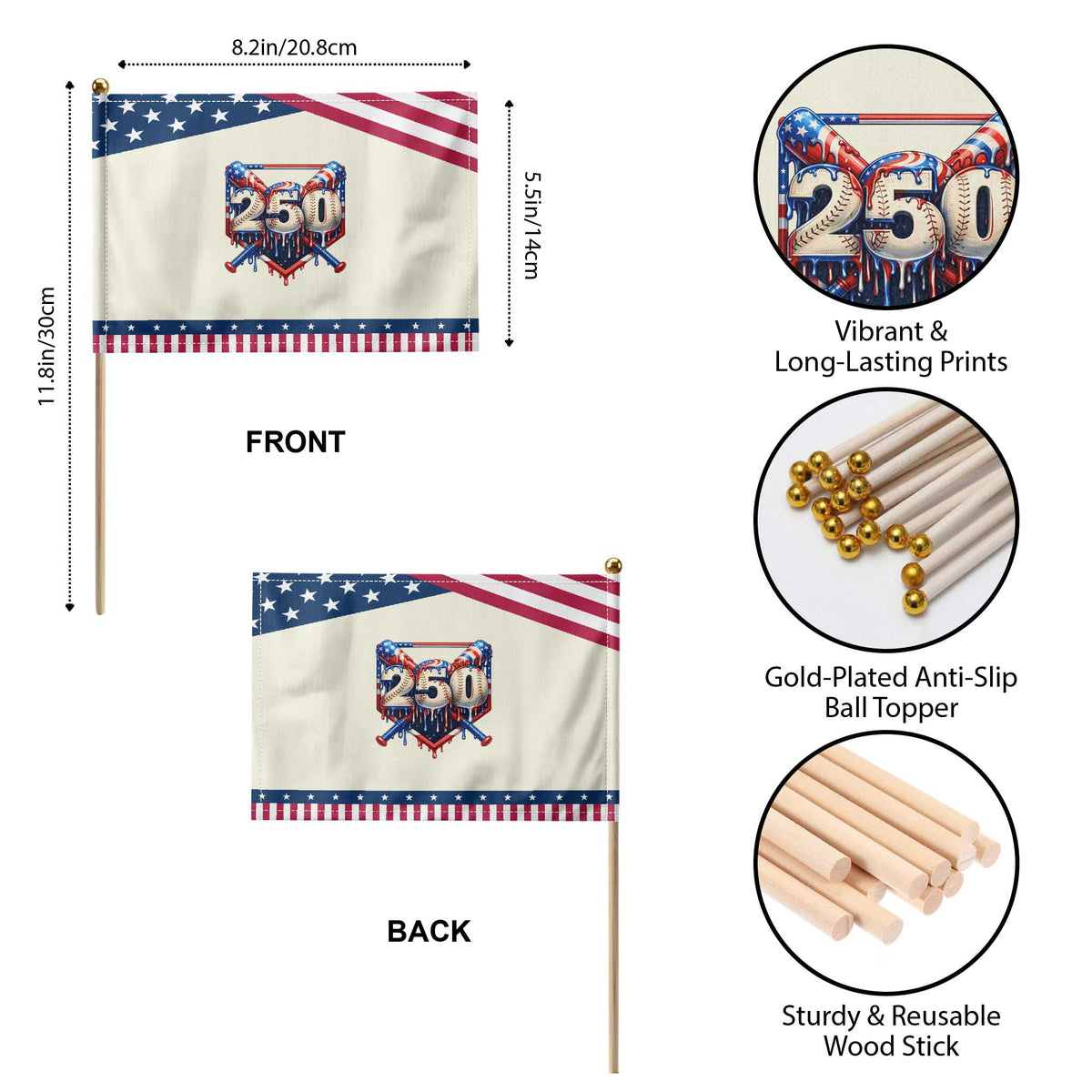 Baseball Drip Graphic Patriotic Handheld Flag USA 250th Anniversary Gift TS12 Print Your Wear