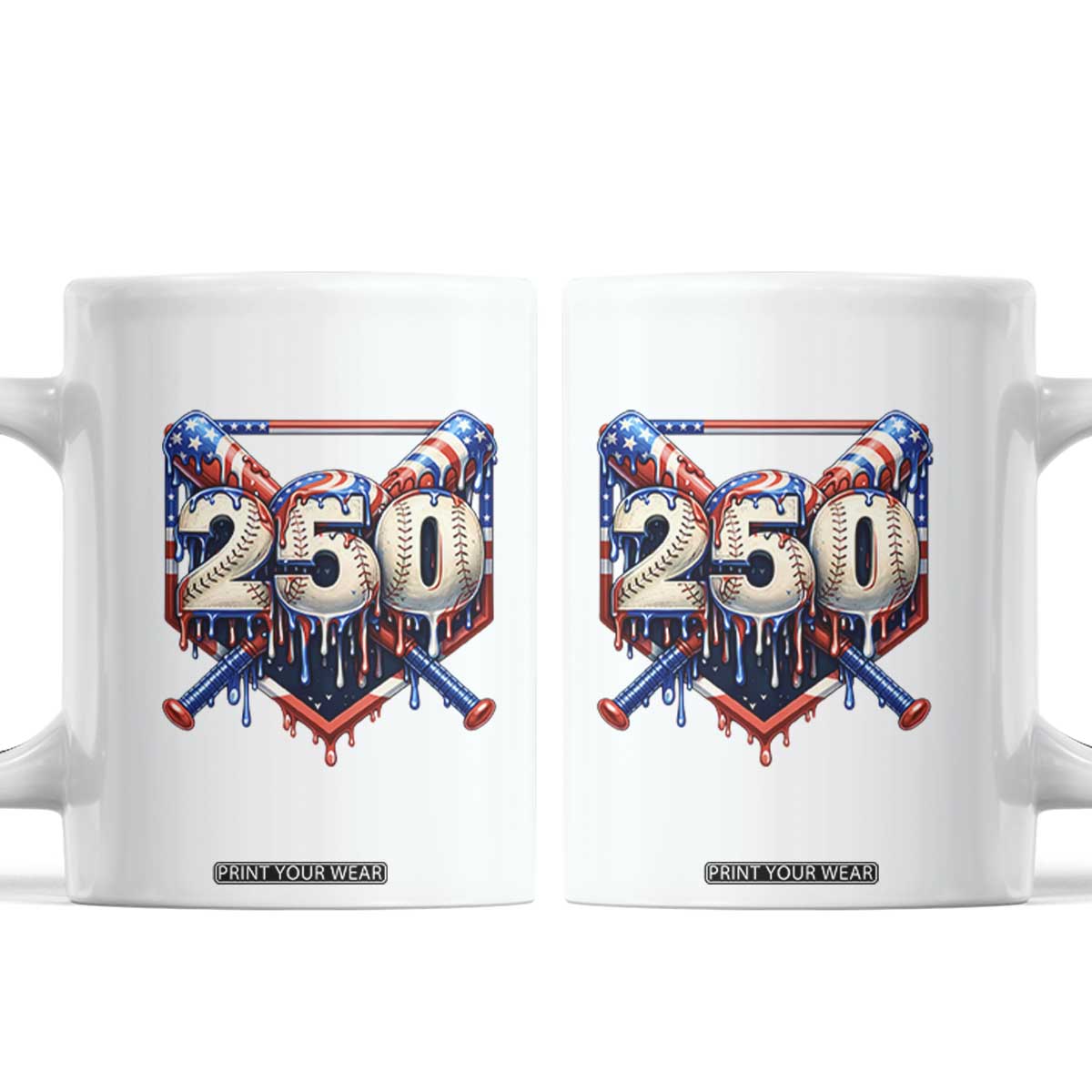 Patriotic Baseball Drip Coffee Mug USA 250th Anniversary Gift TS12 White Print Your Wear