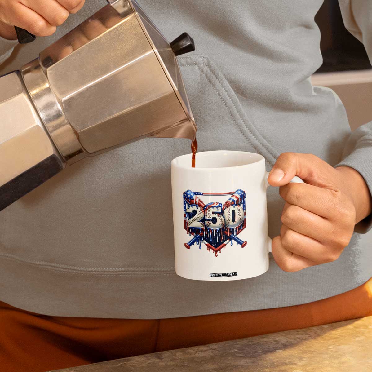 Patriotic Baseball Drip Coffee Mug USA 250th Anniversary Gift TS12 Print Your Wear