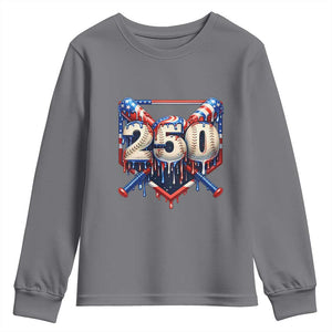 Patriotic Baseball Drip Youth Sweatshirt USA 250th Anniversary Gift TS12 Charcoal Print Your Wear