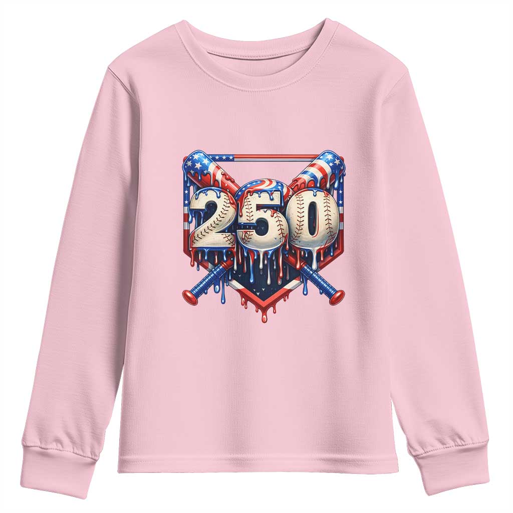 Patriotic Baseball Drip Youth Sweatshirt USA 250th Anniversary Gift TS12 Light Pink Print Your Wear