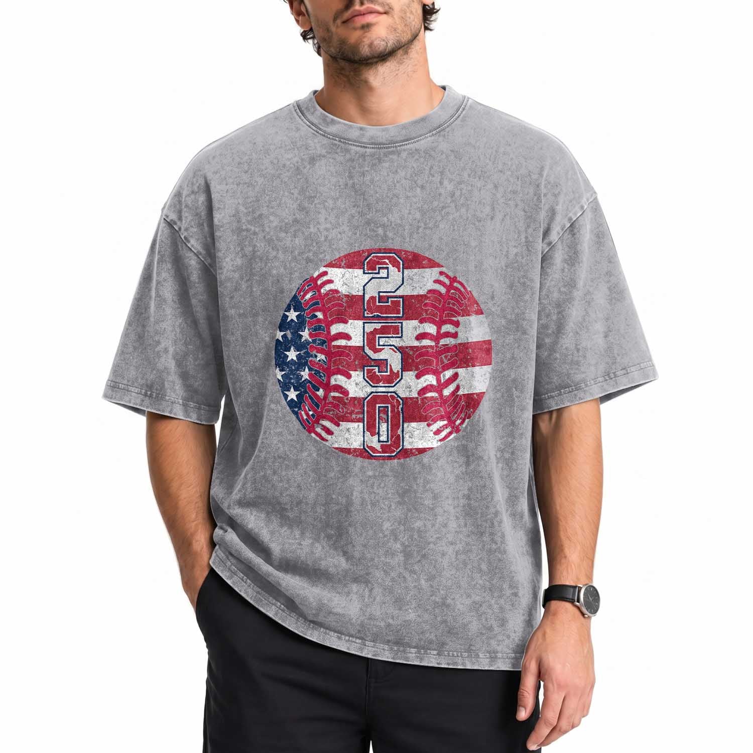 USA 250th Anniversary Baseball Washed Cotton T-Shirt Patriotic Athlete Gift
