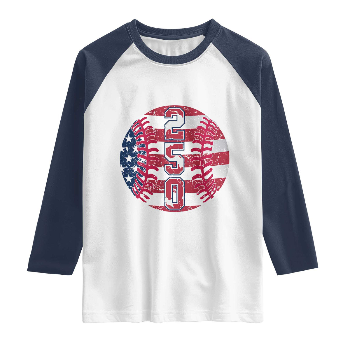 USA 250th Anniversary Baseball Raglan Shirt Patriotic Athlete Gift TS12 White Navy Print Your Wear