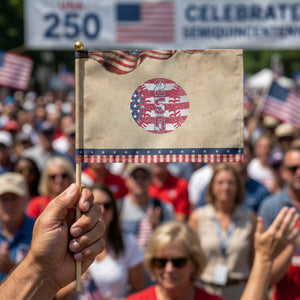 USA 250th Anniversary Baseball Patriotic Handheld Flag Athlete Gift TS12 Vintage 8.2" × 5.5" Rustic Tan Navy Print Your Wear