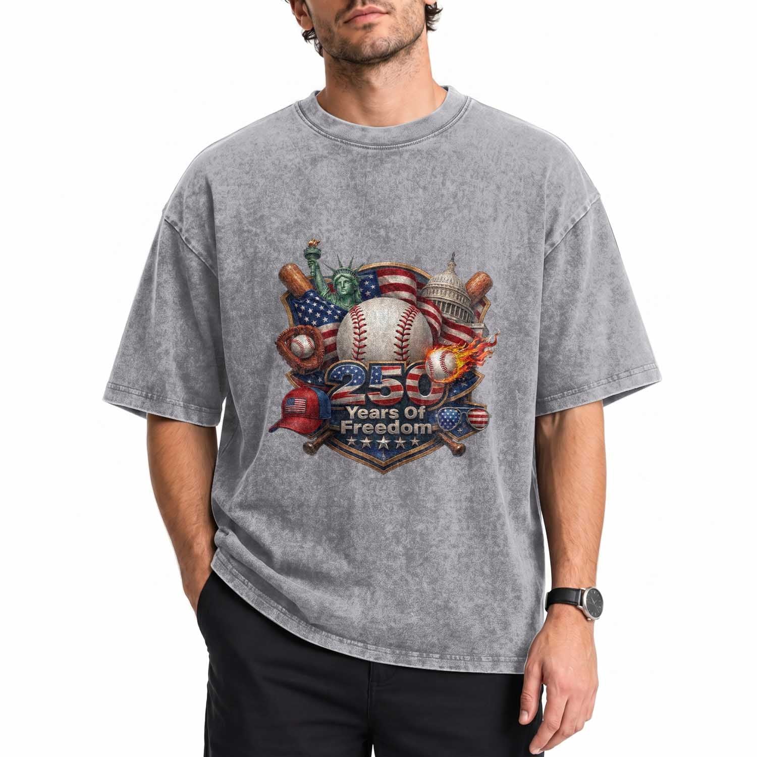 USA 250 Years Of Freedom Baseball Graphic Washed Cotton T-Shirt