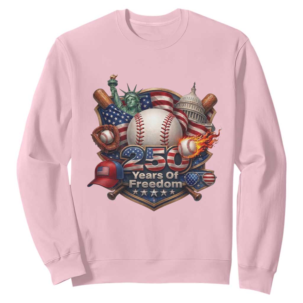 USA 250 Years Of Freedom Baseball Graphic Sweatshirt TS12 Light Pink Print Your Wear
