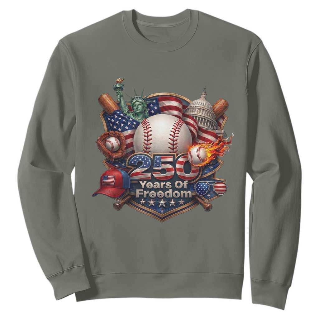USA 250 Years Of Freedom Baseball Graphic Sweatshirt TS12 Military Green Print Your Wear