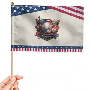 USA 250 Years Of Freedom Baseball Graphic Patriotic Handheld Flag TS12 Modern 8.2" × 5.5" Beige Blue Print Your Wear