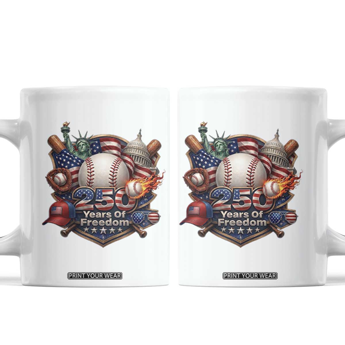 USA 250 Years Of Freedom Baseball Graphic Coffee Mug TS12 White Print Your Wear