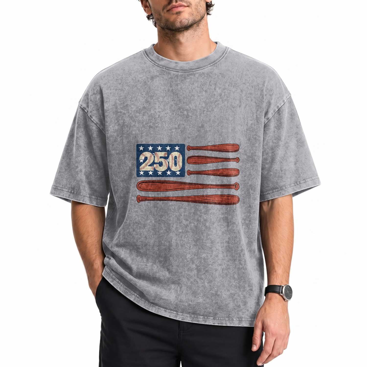USA Flag Baseball Washed Cotton T-Shirt America 250th Anniversary Gift