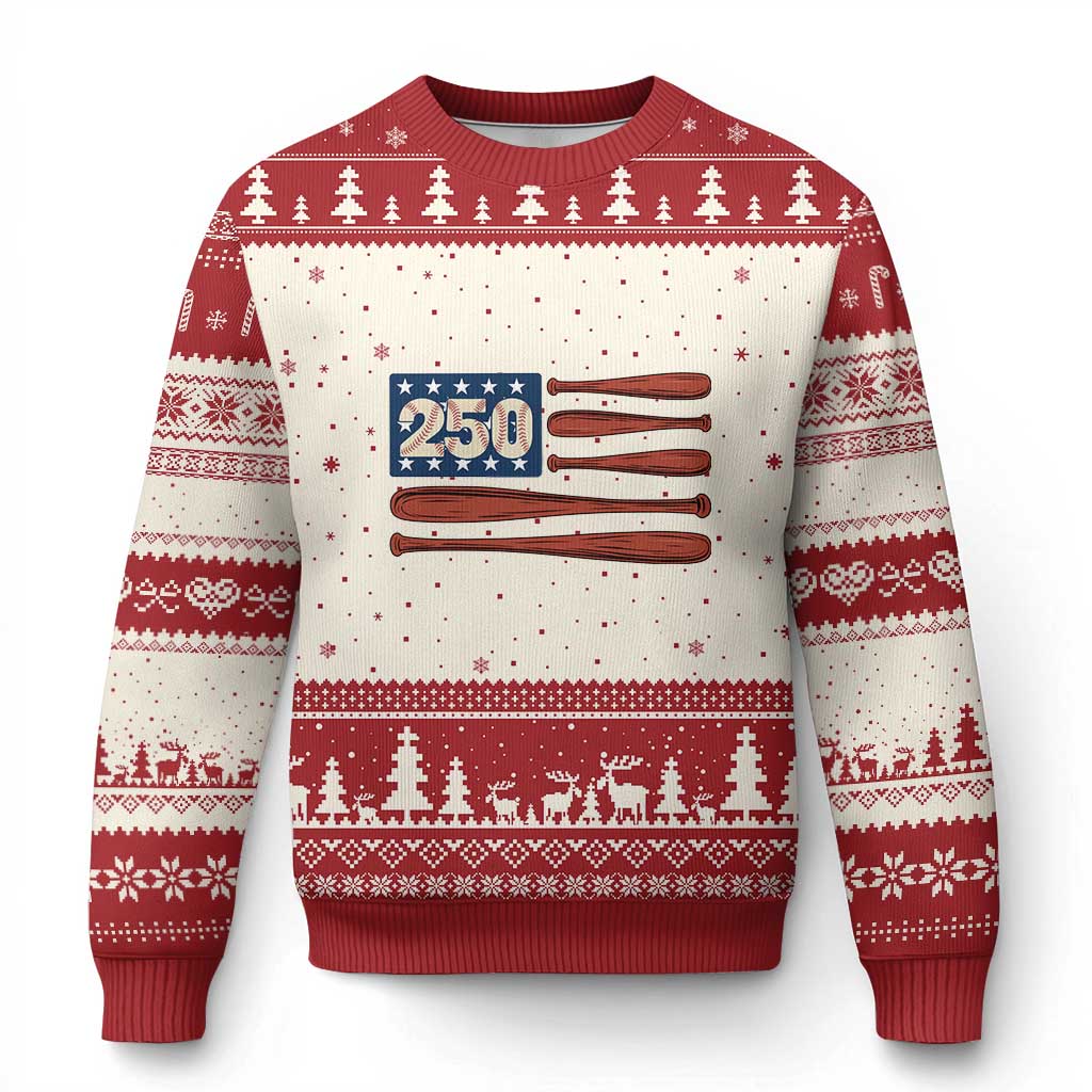 USA Flag Baseball Ugly Christmas Sweater 250th Anniversary Sports Gift TS12 Beige Red Print Your Wear