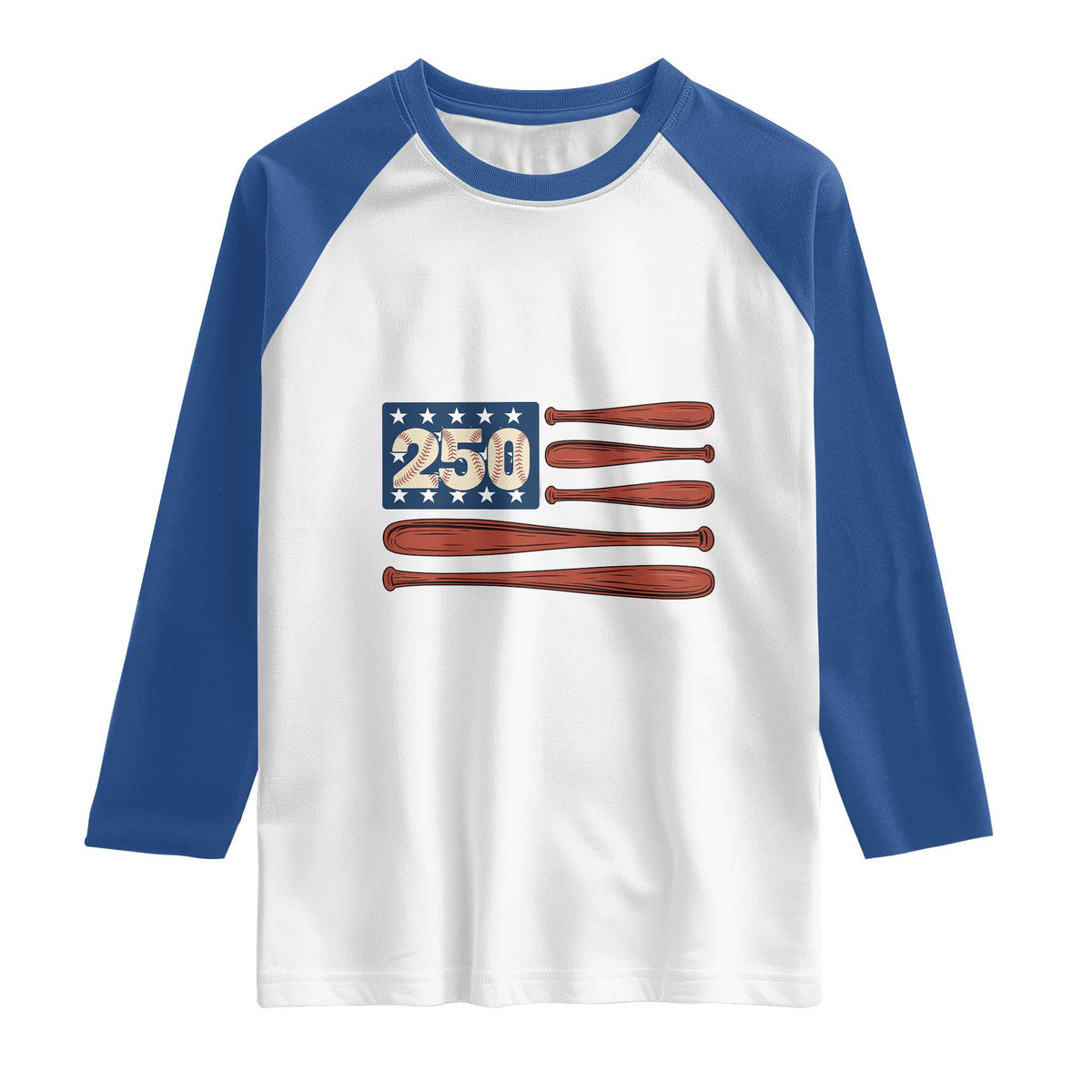 USA Flag Baseball Raglan Shirt 250th Anniversary Sports Gift TS12 White Royal Print Your Wear