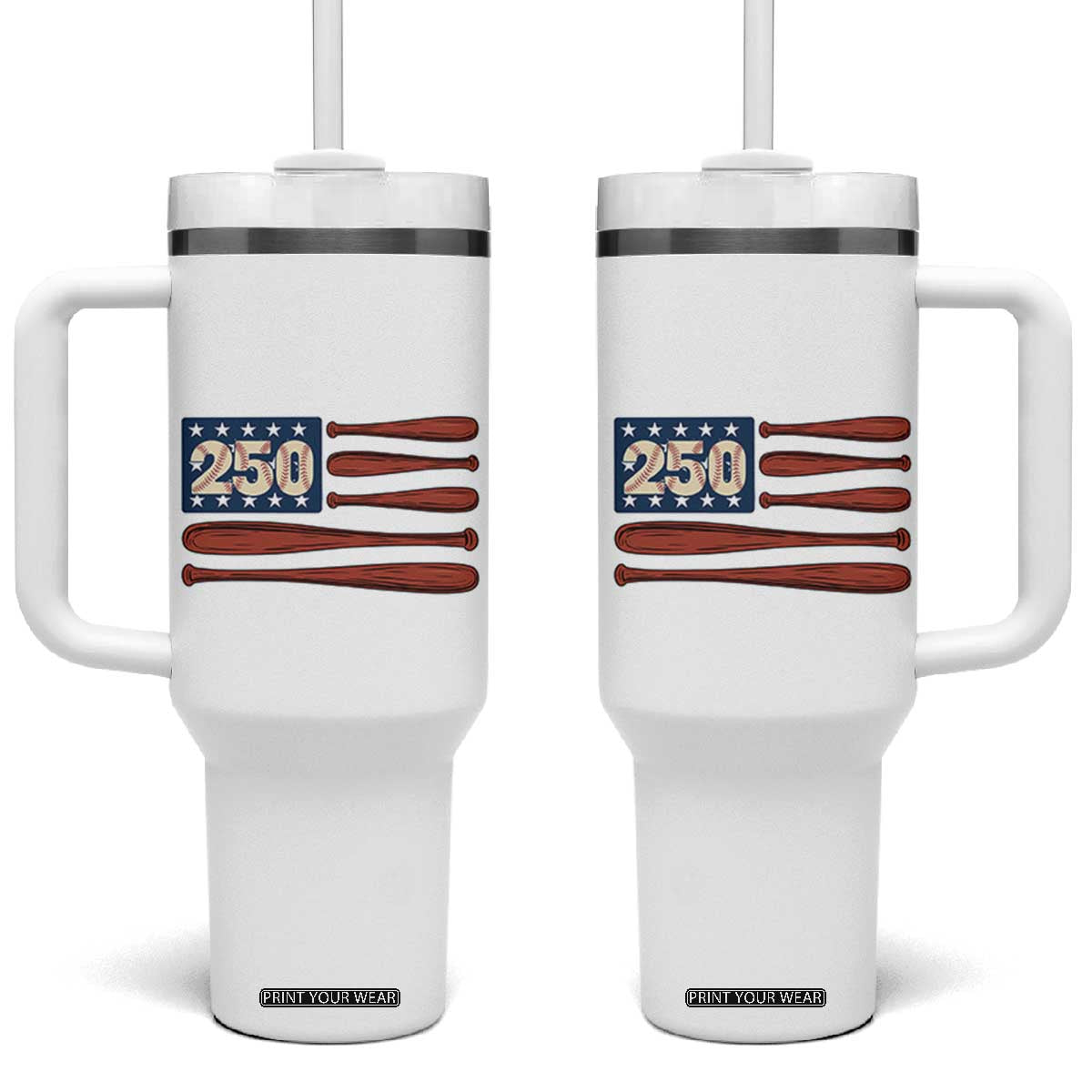 USA Flag Baseball Tumbler With Handle 250th Anniversary Sports Gift TS12 One Size: 40 oz White Print Your Wear