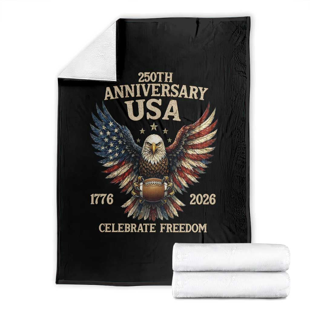 Patriotic Bald Eagle Football Throw Blanket USA 250th Anniversary Gift TS12 Black Print Your Wear