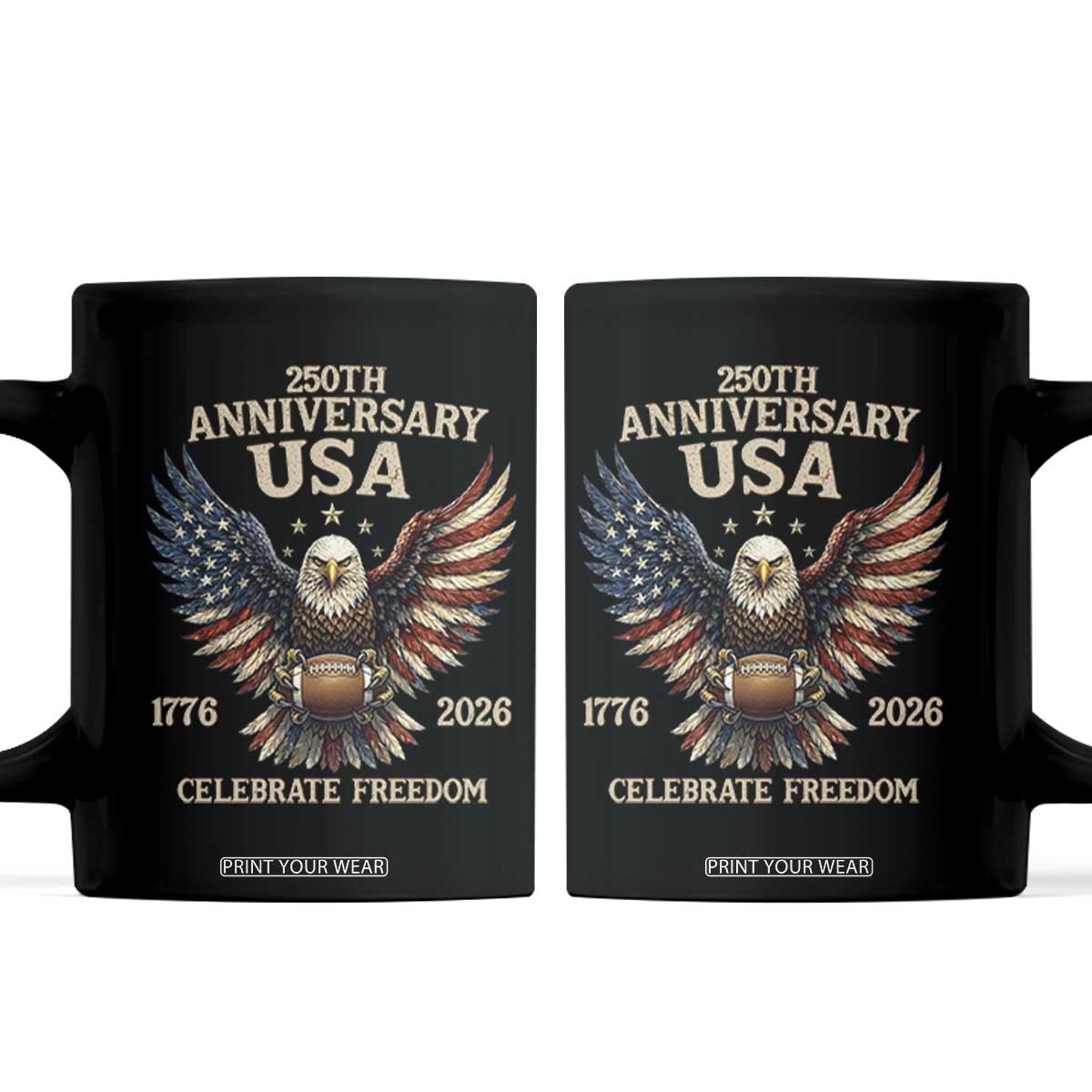 Patriotic Bald Eagle Football Coffee Mug USA 250th Anniversary Gift TS12 Black Print Your Wear