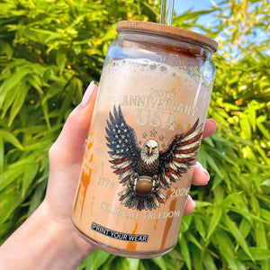 Patriotic Bald Eagle Football Glass Can USA 250th Anniversary Gift TS12 Black Print Your Wear