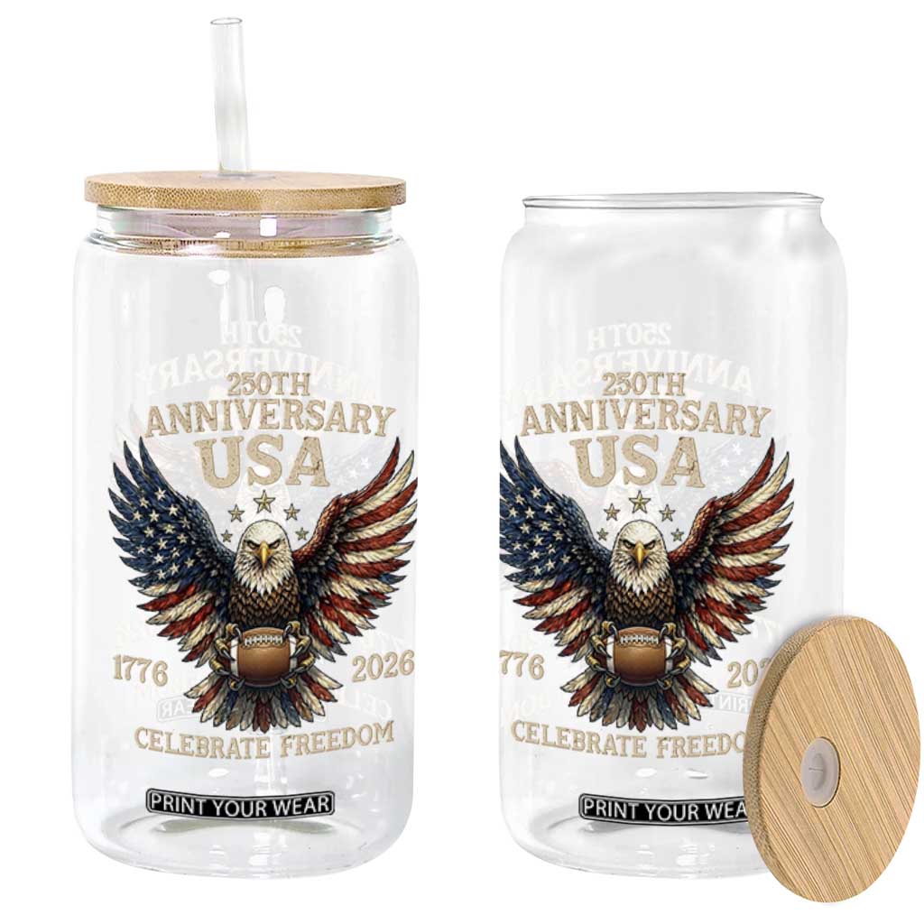 Patriotic Bald Eagle Football Glass Can USA 250th Anniversary Gift TS12 Print Your Wear