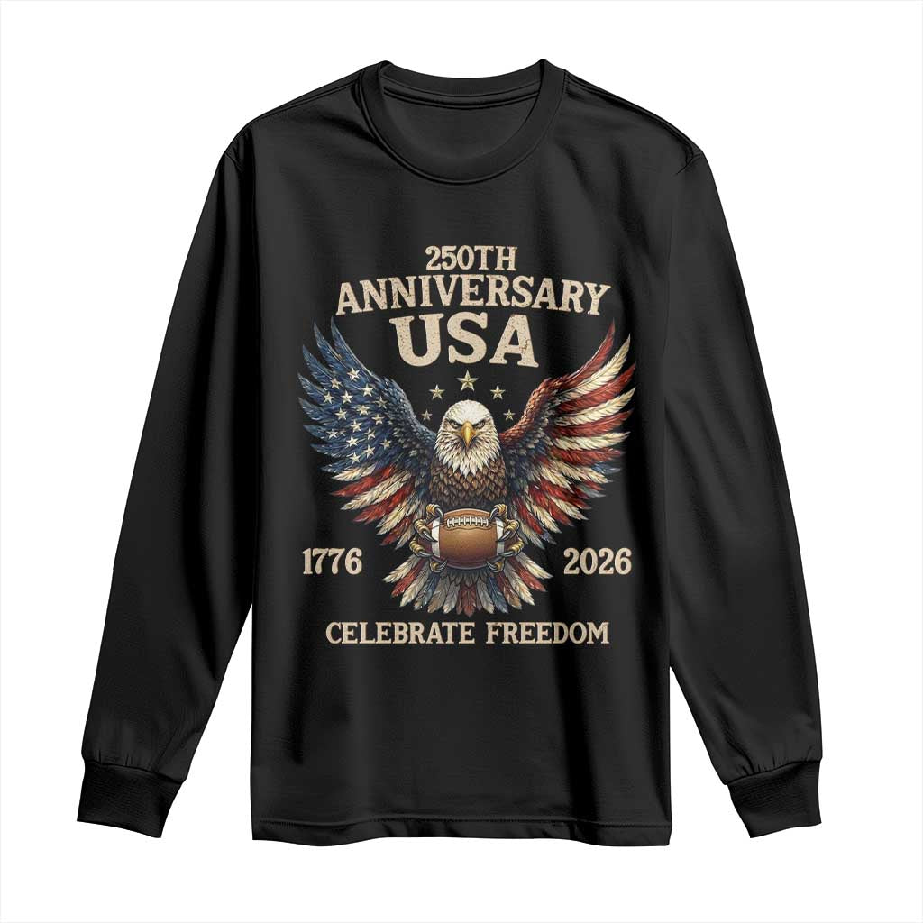 Patriotic Bald Eagle Football Long Sleeve Shirt USA 250th Anniversary Gift TS12 Black Print Your Wear