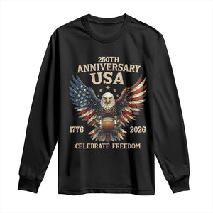 Patriotic Bald Eagle Football Long Sleeve Shirt USA 250th Anniversary Gift TS12 Black Print Your Wear