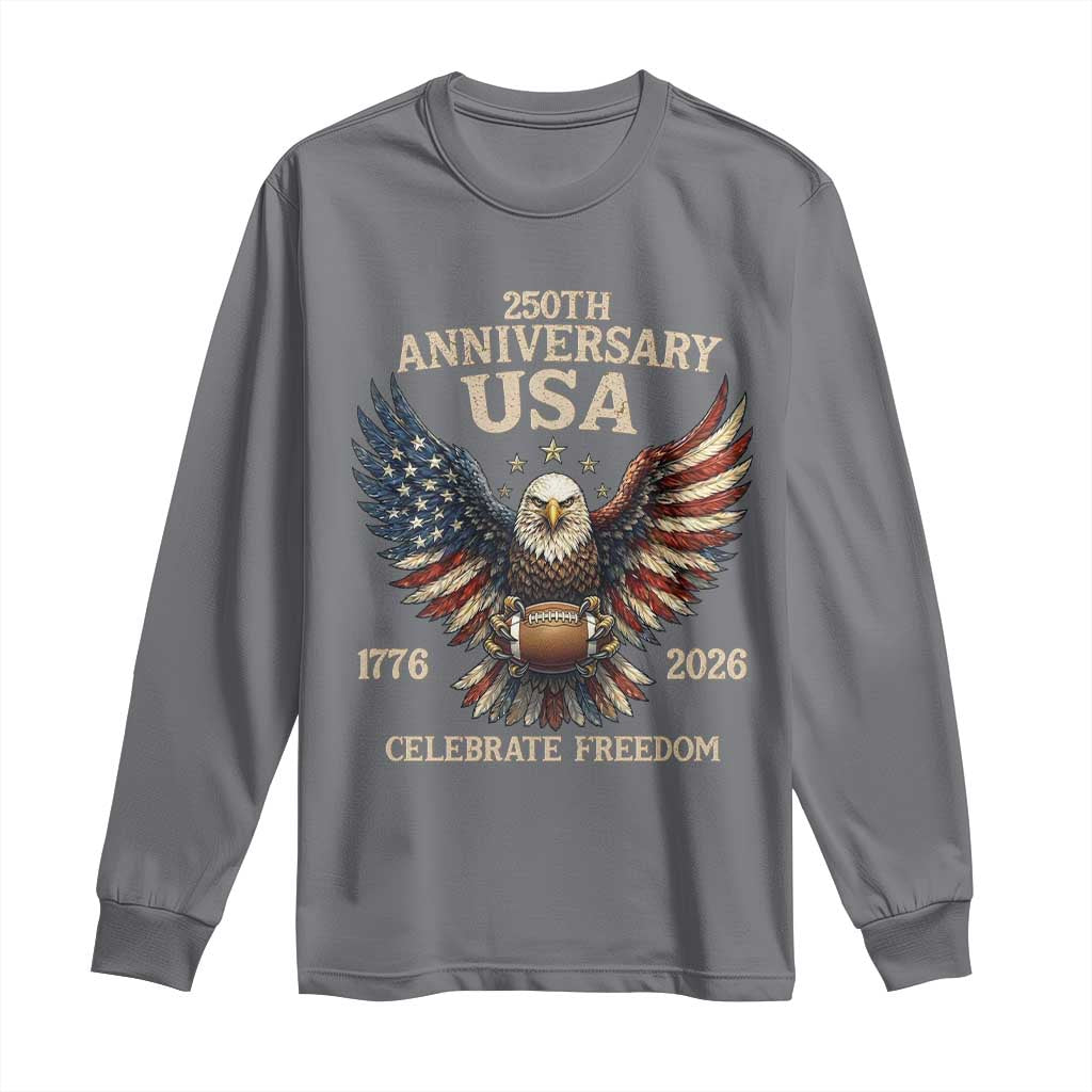 Patriotic Bald Eagle Football Long Sleeve Shirt USA 250th Anniversary Gift TS12 Charcoal Print Your Wear